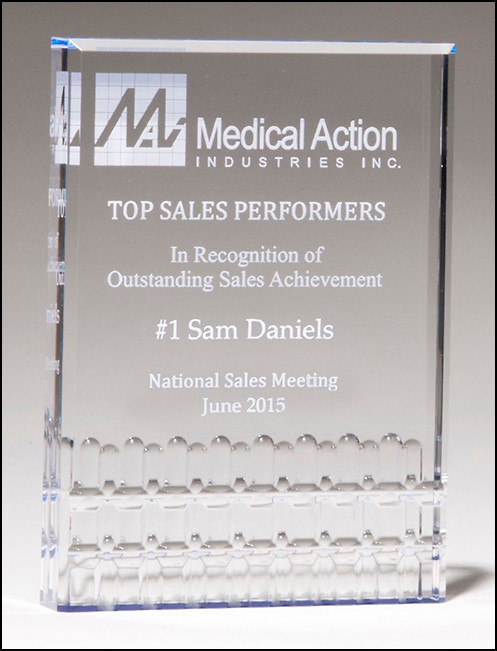 A6937 Airflyte freestanding clear acrylic award with blue highlights