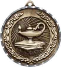 MDC412AG Lamp of Knowledge Diamond Cut Medal (2" Dia.)