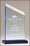 A6911 Zenith Series acrylic award. Clear upright with blue accents, black acrylic base with blue mirror top
