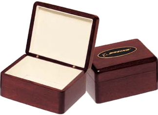 B415 & B418 Rosewood stained piano finish jewelry box with beige felt lining.